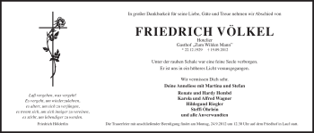 Traueranzeige von Friedrich Völkel von Pegnitz-Zeitung